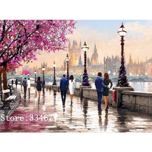 Walk by the river Cross Stitch Kits Crafts 14CT Unprinted Scenery Embroidered Handmade Arts Oil Painting Set Wall Home Decor
