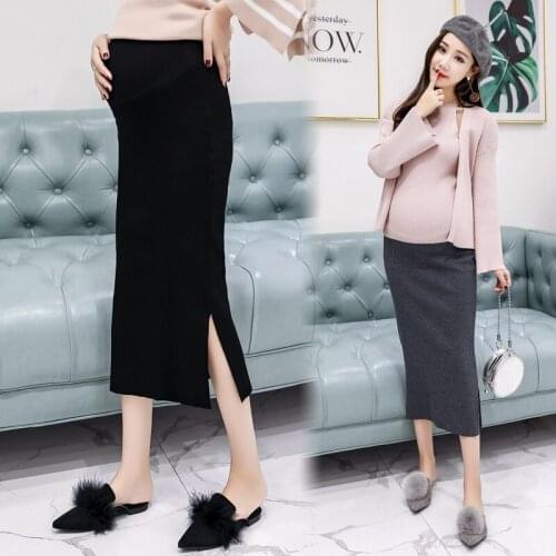2020 New Pregnant Women Working Clothes Maternity Dress Skirts Cotton Mid-length Knitted Split High Waist Skirt Spring Autumn