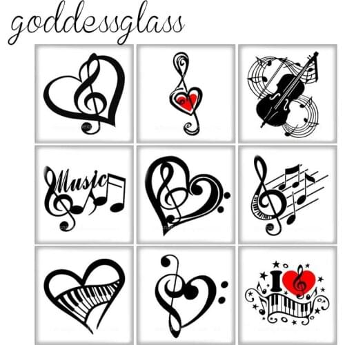 New Love music Musical notes violin Piano Square 10pcs mixed 12mm/20mm/25mm/30mm photo glass cabochon flat back Making findings