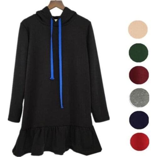 New Arrival 2020 Fashion Autumn Womens Long Sleeve Hooded Warm Flounce Hoodies Sweatshirt dress 10 Colors Plus Size XS-5XL 6XL
