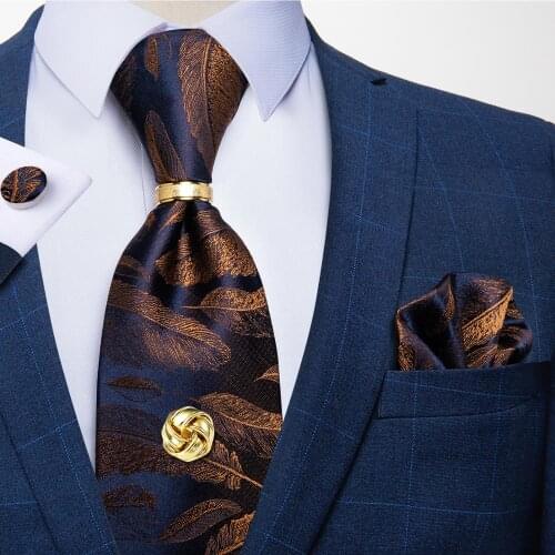 New Design Fashion Men Silk Ties Men Business Wedding Party Necktie Accessories Ring Brooch Hanky Cufflinks Set Men Gift DiBanGu