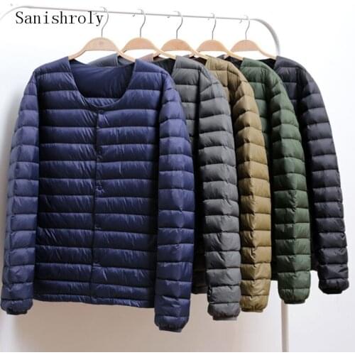 Sanishroly Two Wears Winter Mens Ultra Light White Duck Down Jacket Parka Male Single-Breasted Thin Short Coat Outwear Tops
