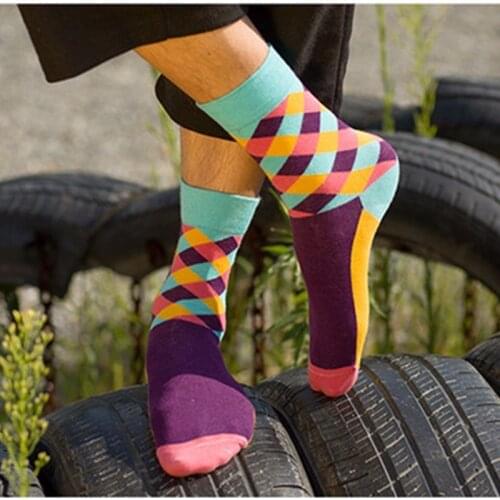 PEONGLY Solid color multi grid business funny socks men 5PAIRS/LOT calcetines meia masculina
