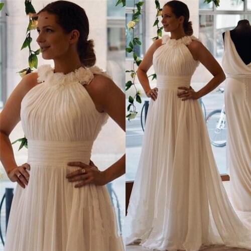 Simple White Chiffon Evening Dresses A Line Sleeveless Cheap Long Country Beach Garden Women Formal Party Gowns Prom Dress With
