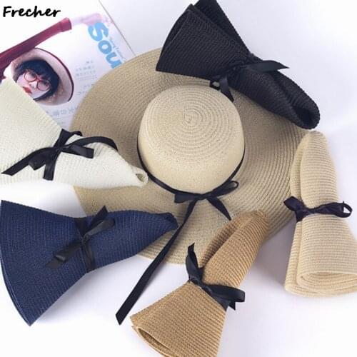 Simple Foldable Wide Brim Floppy Girls Straw Hat Sun Hat Beach Women Summer Hat UV Protect Travel Cap Lady Cap Female
