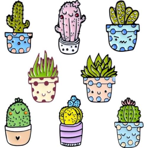 Cute cartoon student brooch potted plant enamel pin cactus aloe brooch lapel pin shirt badge jewelry gift children friends