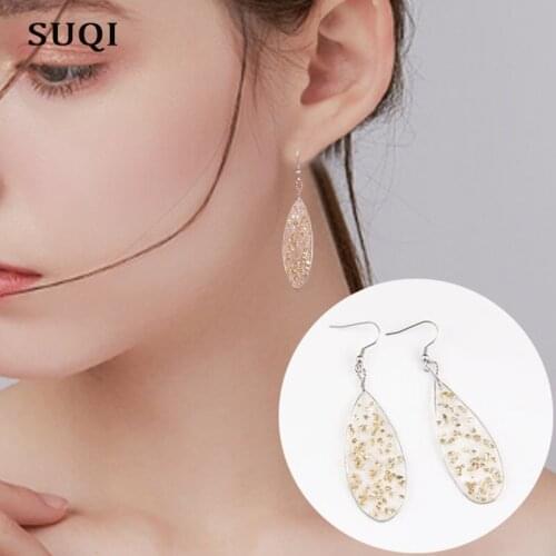 SUQI WomenVintage Simple Shiny Handmade Geometic Round Rectangular Design Fashion Charm Sequined Hoop Stud Drop Earrings Jewelry