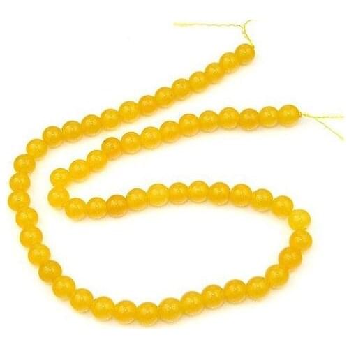 Unique Pearls jewellery Store Charming Yellow Jade 8mm Round Gemstone Loose Beads one Full Strand 15'' LC3-328
