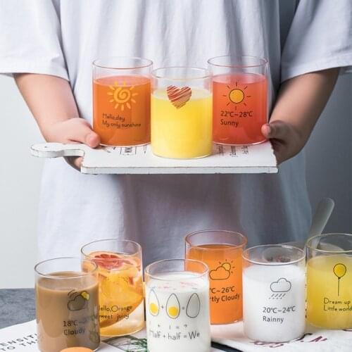 Japanese Milk Cup Drink Water Cup Drink Juice Breakfast Cup Heat Resistant Microwave Glass Cups Rainy Day Straight Cup