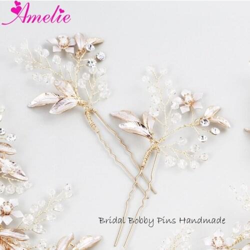 3pcs Lot Enamel Painted Charms and Crystal Bobby Pins Floral Bridal Hair Pins Engagement Tire Hairpins Gold Color