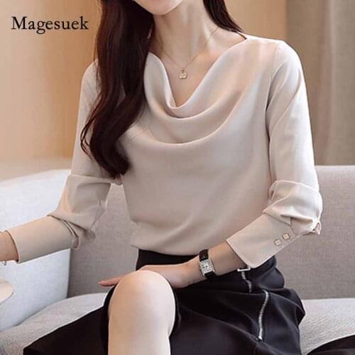 2020 Women 6 Colors Solid Tops and Blouses Women Elegant Office Lady Shirts Autumn Fashion Long Sleeve Shirt Blusas Mujer 10871
