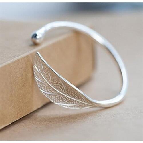 Season Gate 925 Sterling Silver Personality Literary Handcraft Leaves Adjustable Size Open Bracelets for Women Girls SB016