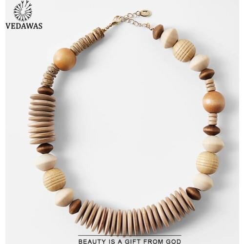 Vedawas Summer 2021 ZA Wood Bead Necklace for Women Boho Holiday Handmade Nature Stone Collar Choker Necklace Jewelry Wholesale