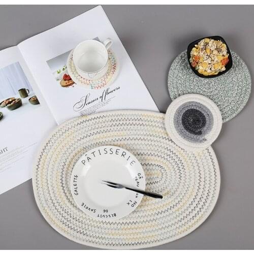 1pc Round Placemat Coaster Table Mat Cotton Linen Knitting Bowl Insulation Pad Non Slip Place Mat Kitchen Accessories Decoration