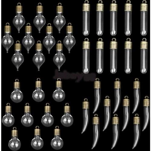 Phenovo 10 Vials DIY Craft Necklace Pendant bronze cap Mini Empty Glass Wishing Bottles with compatible bronze caps