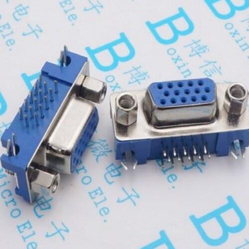 10Pcs DR15 DB15 3Rows Blue Parallel Port 15 Pin D Sub Female 15 Way PCB 90 Degree Connector DB15 Socket Plug VGA Adapter