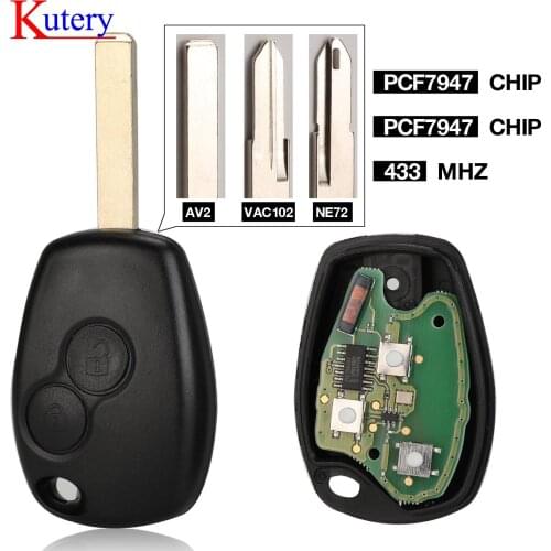 10x 2 Button Remote Car Key For Renault Duster Modus Clio 3 Twingo DACIA Logan Sandero 433Mhz PCF7947 PCF7946 ID46 Chip