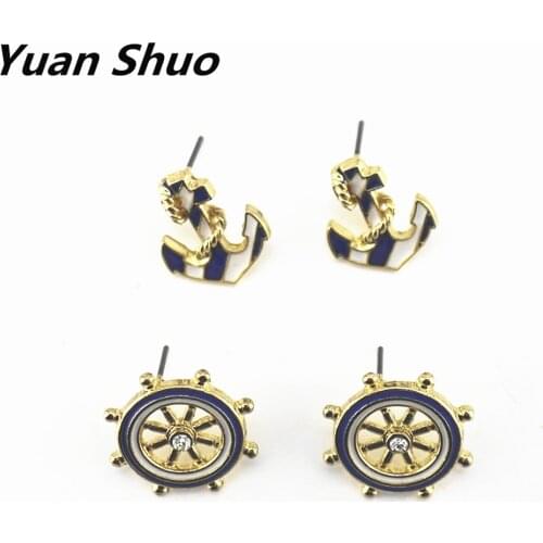 2020 Free shipping Europe and the United States jewelry wholesale blue sea JunChuan anchor fashion stud earrings
