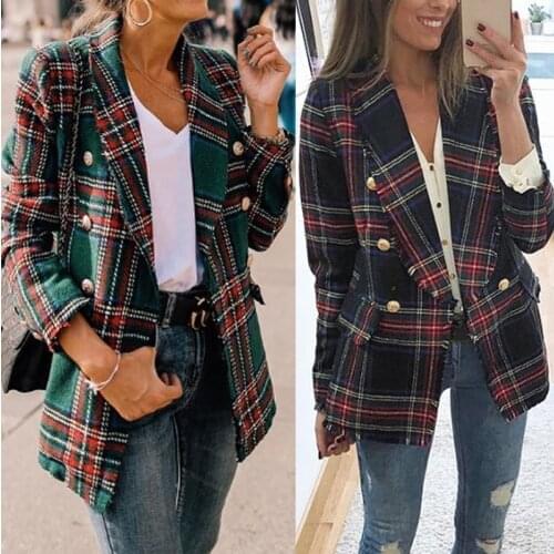 2021 Autumn and Winter Cardigan Casual Slim Coat Womens Plus Size Double-sided Plaid Print Loose-sided Long-sleeved Thick Coat