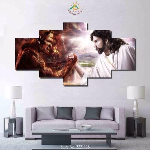 3-4-5 panels/set Jesus VS Devil Modern Home Wall Decor Canvas Picture Art HD Print Painting On Canvas For Living Room