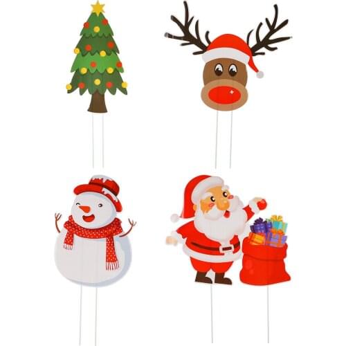 4 Pcs Plastic Christmas Garden Yard Signs Snowman Santa Clause Lawn Signs