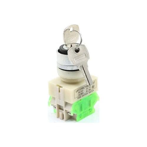 660V 10A DPST 4 Pin Key Selector Locking 3 Position Push Button Switch