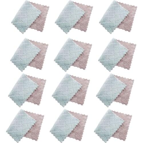 Tea Towel Cleaning Cloths Double-sided Two-color 12PCS Kitchen Dishwashing Non-Stick Oil Ultra Absorbent Non-sticky Dishcloth