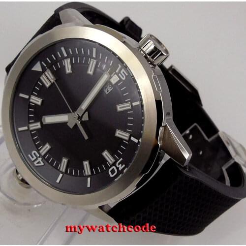 45mm CORGUET Blue Dial Green Mark Date Two Crown Automatict Movement Mens Watch Glass Back