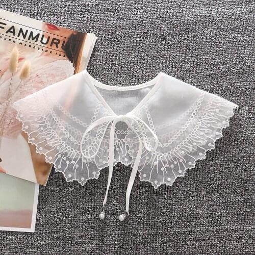 Linbaiway Women Fake Collars Girls Lace Floral Embroidery False Collar Decorative Female Necklace Shawl Wrap Detachable Collar