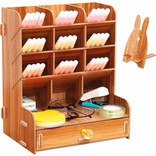 Wooden Desk Organizer Multi-Functional DIY Pen pencil Holder Box Desktop Stationary Home Office Supply Storage Rack