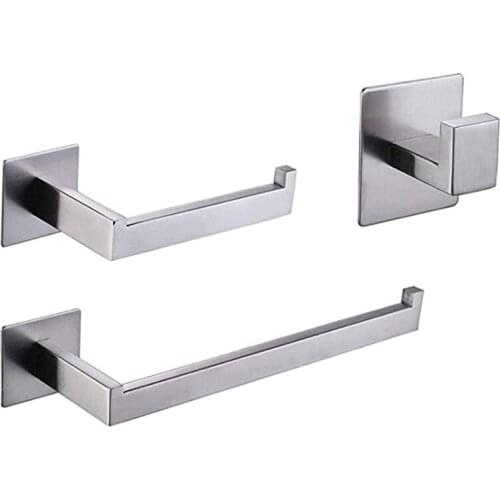 Towel Holder, Toilet Paper Holder Without Drilling, Toilet Roll Holder, Self-Adhesive Towel Hook, Set Of 3 Bathroom