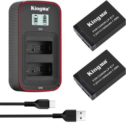 KingMa LP-E17 Battery (2pack) and LCD USB Dual Charger For Canon EOS RP 77D 750D 760D 800D 250D 200D Mark II M3 M5 M6 cameras