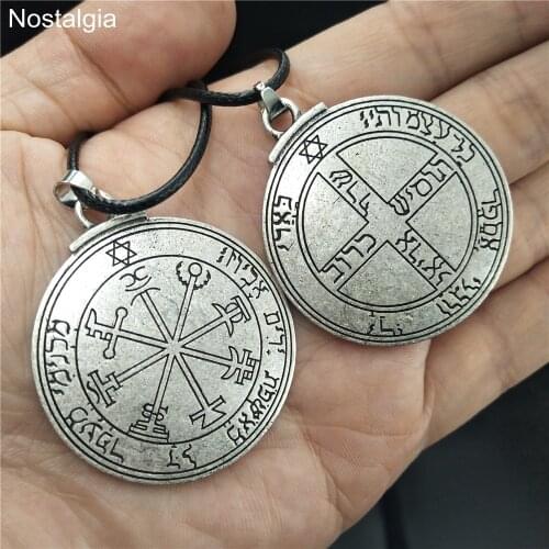 Double-sided carved Pentacle Of Jupiter Seal Pendant Key Of Solomon Amulet couple necklace Talisman Jewelry