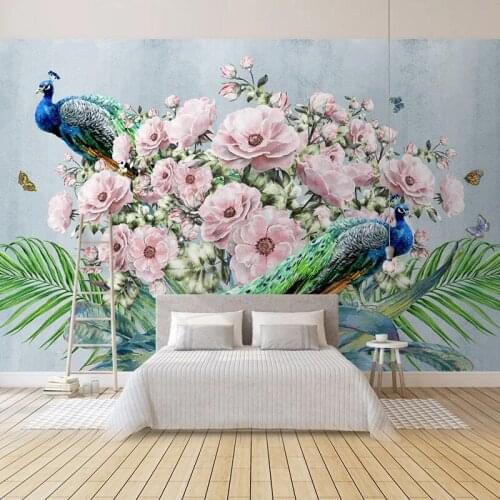 Custom Photo Mural Modern Retro Peacock Flower Art Living Room Sofa TV Background Wall Painting Wallpaper For Bedroom Study Room