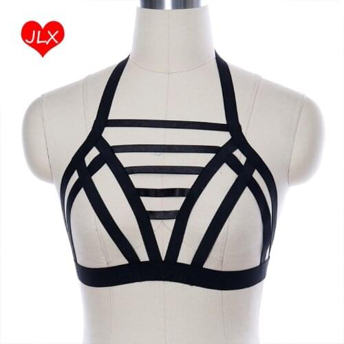 JLX.HARNESS 90s Women Bondage Harness belt Fetish Lingerie Open Chest Cage Bralette body harness Goth underwear Crop Wear
