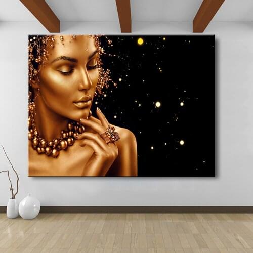 Black Gold Woman Sexy Nude African Art Oil Painting on Canvas Cuadros Posters and Prints Wall Art Picture for Living Room Home
