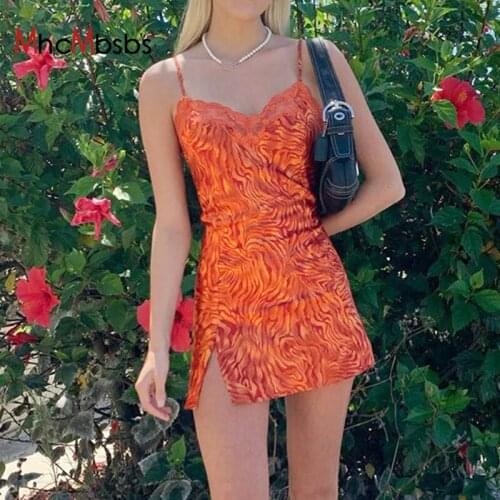 MHCMBSBS Sexy Lace Patchwork Lolita Women Slit Mini Dress Stripe Print Y2K Clothes V Neck Sundress E Girl Beach Party Outfits