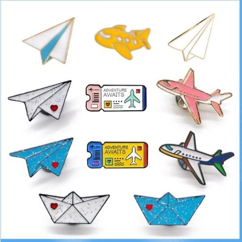 Cartoon Fun Transportation Love Airplane Origami Airline Ticket Enamel Brooch Alloy Badge Clothes Bag Jewelry Gift For Friends
