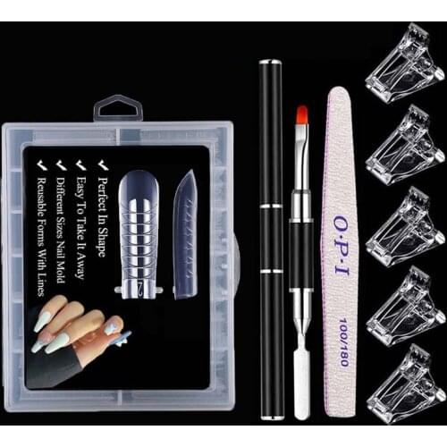 Nail Extention Set French Transparent Fake Nail Quick Extension Mold With Brush Nail File For DIY UV Gel Salon Art Tip Manicure