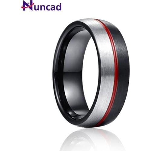Nuncad 8mm Black Silver Color Steel Red Glue Tungsten Carbide Ring Groove Men Inoxidable Rings Good Quality