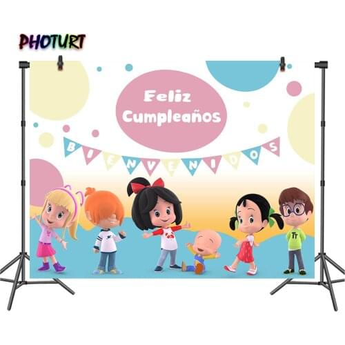 PHOTURT Cleo and Cuquin Birthday Party Backdrop Cartoon Photography Background Blue Vinyl Photo Banner For Decorate Props