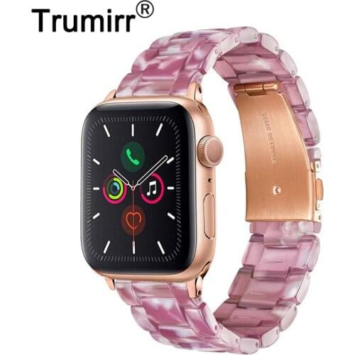 Purple Resin Watchband for iWatch Apple Watch Series 5 4 3 2 1 44mm 40mm 42mm 38mm Women Band Rose Gold Buckle Strap Wristband