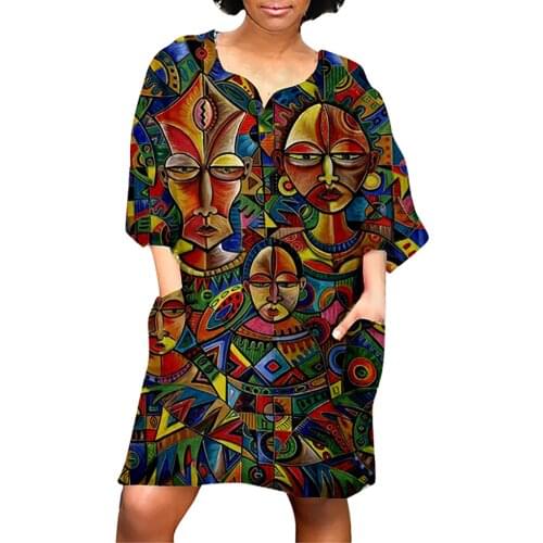 S-5xl Fashion Women Dress Plus Size Africa Embroidered Short Sleeves V-neck Casual Short Dress Bayan Elbise vestido de mujer
