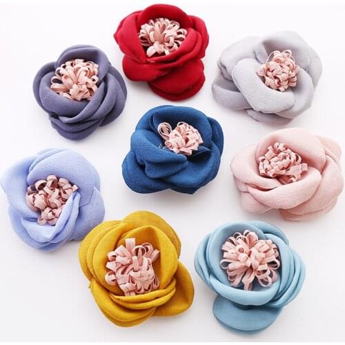 Satin fabric Rose Bud Flower Rosette Flowers DIY Flower Bouquet with stamen Fashion Hair Accessories No Clips