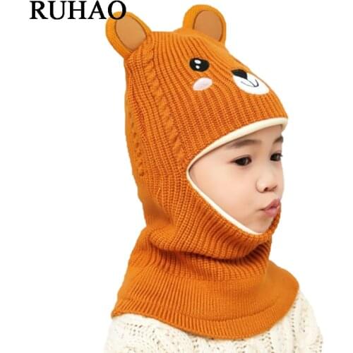 RUHAO 2020 Hot Cap child super warm Winter balaclava wool Beanies Knitted Hat and scarf for 3-8 years old girl boy hats
