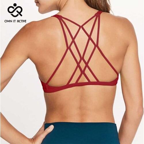 Sports Bra Women Fitness Yoga Push Up Padded Bra Breathable Gym Cross Wide Elastic Straps Bra Cross Strap Black Yoga Bra Top
