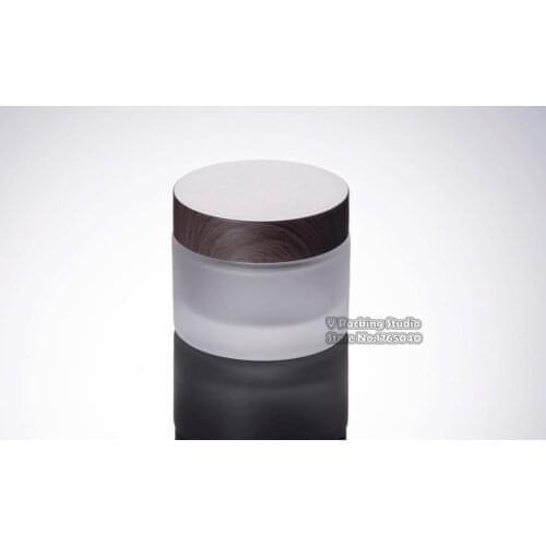50g Frost Glass Cream Jar with wooden lids Cap 1oz Glass Container 1/3oz Cosmetic Packaging 50pcs/lot