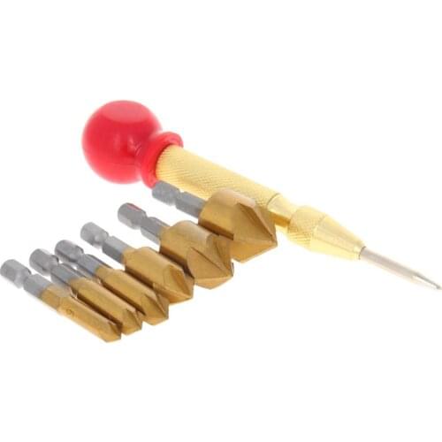 Utoolmart Chamfer And Punch Set HSS Chamferer Set 6pcs/set + 1pcs Gold Punch With A Red Cap For Low Hardness Plates 1set