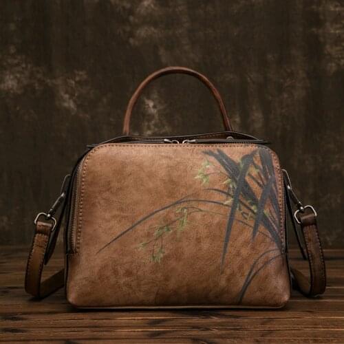 High Quality Genuine Leather Women Tote Bag Handbag Flower Pattern Crossbody Real Cowhide Top Handle Shoulder Messenger Bags