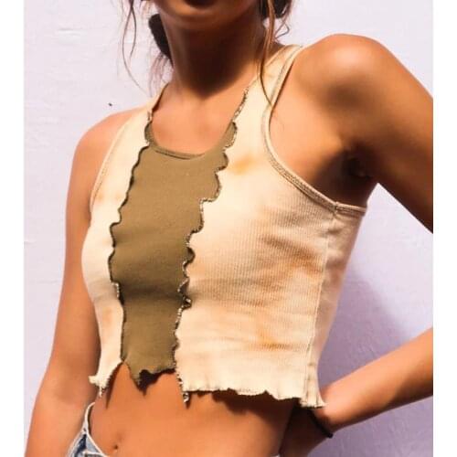 2021 Summer Patchwork Vest Sleeveless Cropped Tank Top Fashion Women Streetwear Outfits Y2K Sexy Short Tops Female Clothing